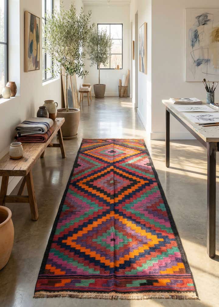 4' 3 x 10' Hand Woven kilim Fars Wool Runner Rug