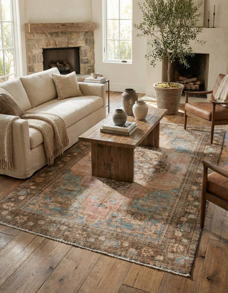 Detail image of 4' 2 x 7' 1  Hand Knotted Ultra Vintage Persian Wool Rug