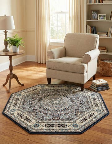 Navy Blue Nain Design Octagon Rug