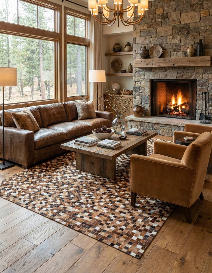 Detail image of  6' 7 x 9' 9 Cowhide Stocks Rug