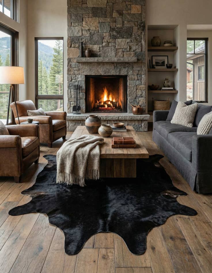 Detail image of 6' 6 x 6' 11 Cowhide Leather Square Rug