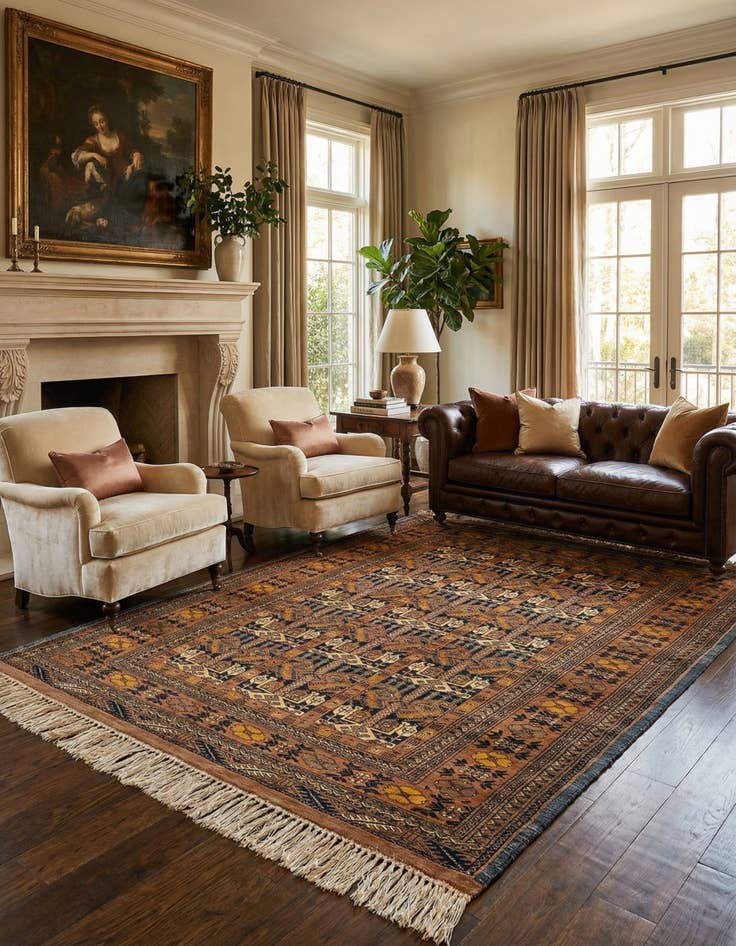 Detail image of 4' x 6' 4  Hand Knotted Kashmir Oriental Wool Rug