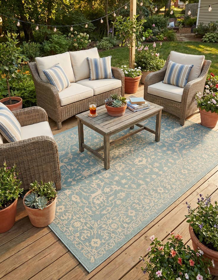 Detail image of 7' x 10'  Washable Botanical Indoor / Outdoor Rug