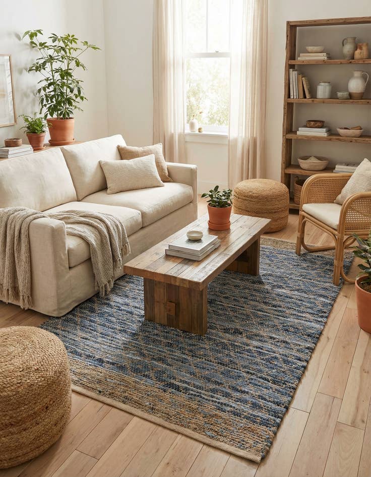 Detail image of 4' 1 x 6' 1  Hand Woven Chindi Trellis Rug