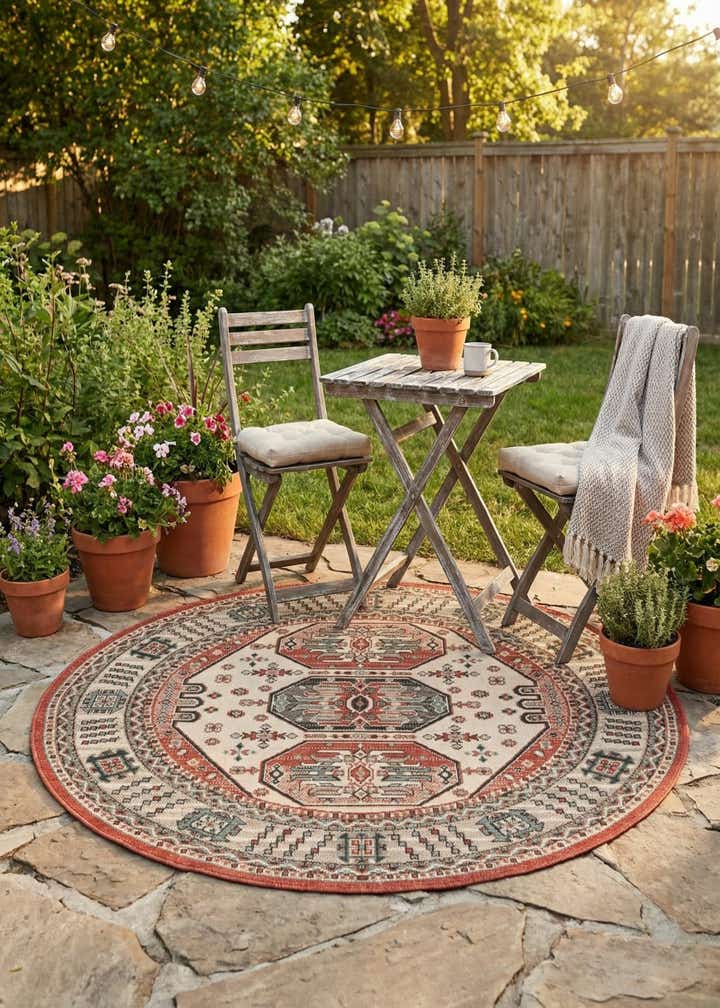 5' x 5' Easy-Clean Traditional Indoor / Outdoor Round Rug