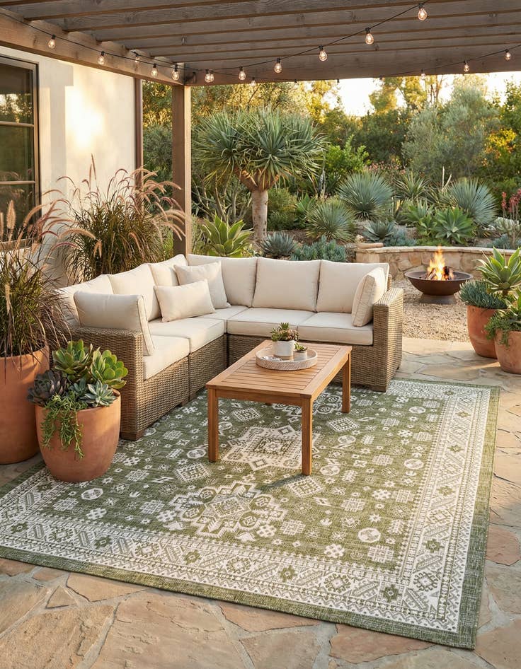 Detail image of 10' x 10'  Washable Aztec Indoor / Outdoor Square Rug