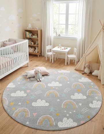 7' 10 x 7' 10 Clouds and Rainbows Whimsy Kids Round Rug