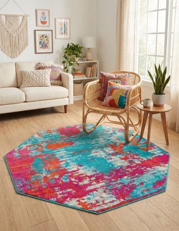 Turquoise Azalea Octagon Rug