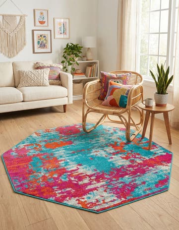 Turquoise Azalea Octagon Rug
