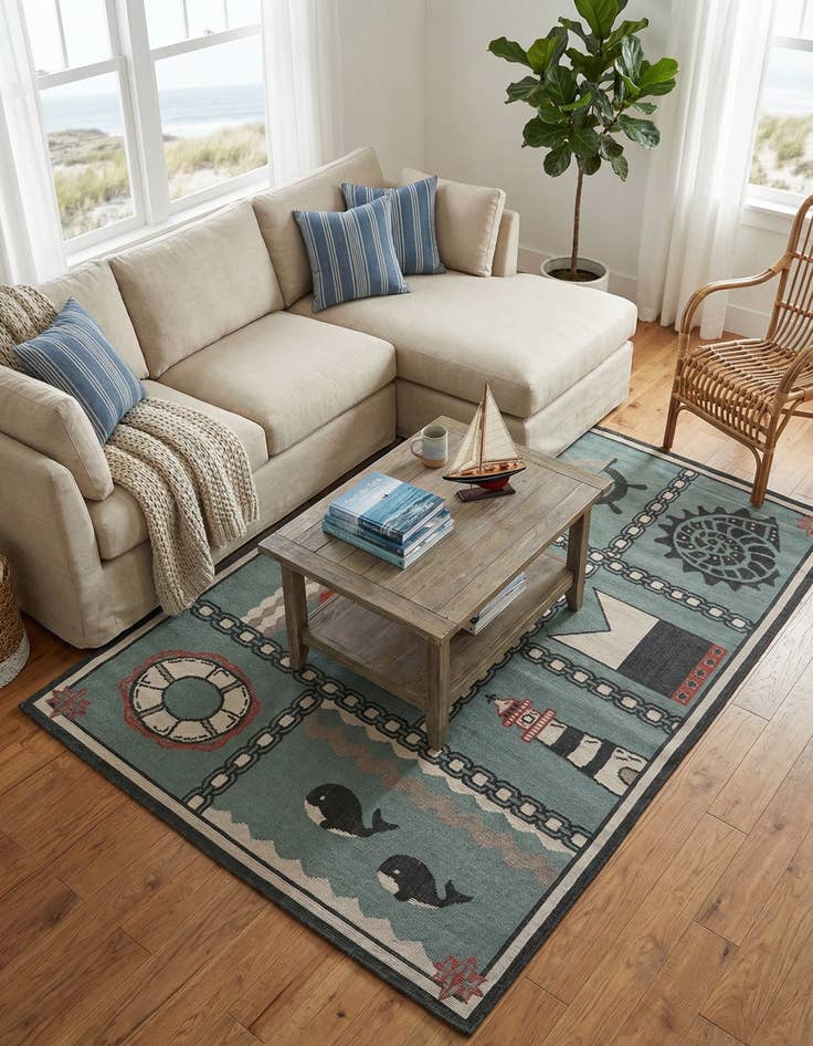 Detail image of 5' x 8'  Washable Coastal Indoor / Outdoor Rug