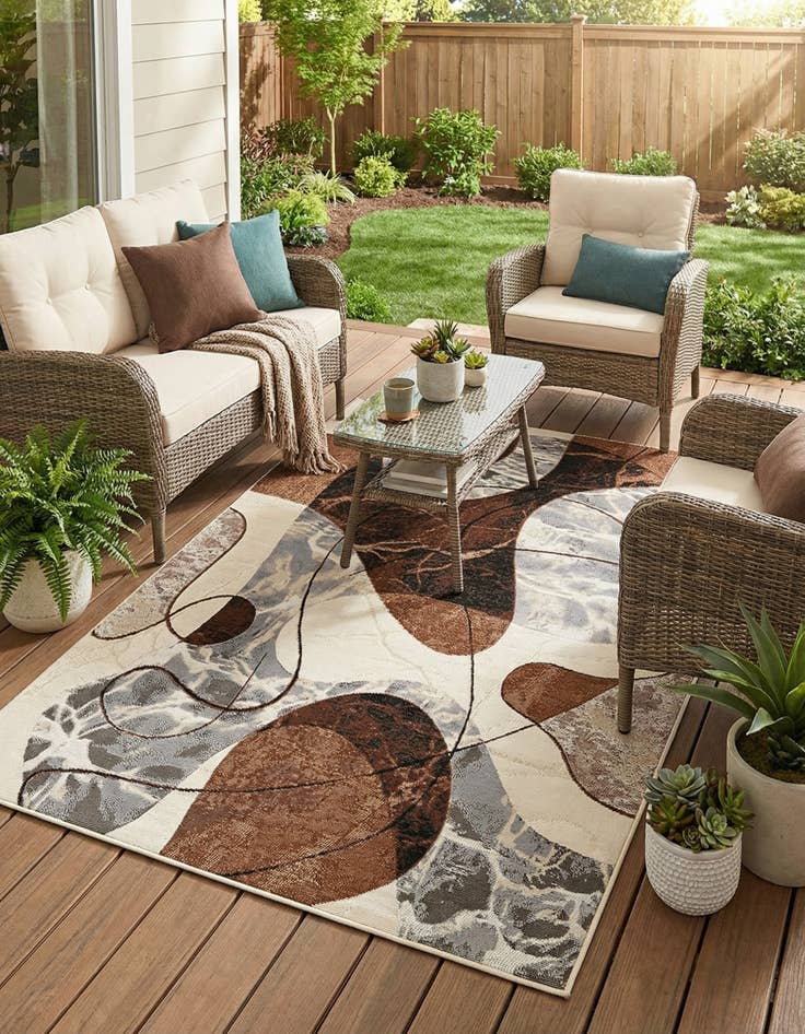 Detail image of 4' x 6'  Washable Modern Indoor / Outdoor Rug