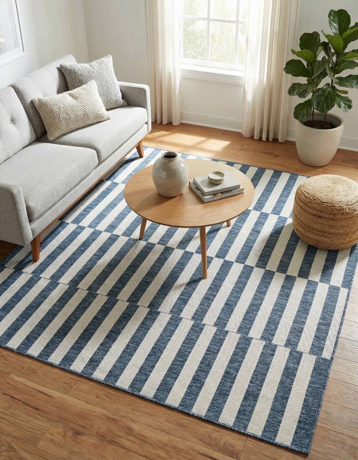 Detail image of 6' x 6'  Washable Striped Indoor / Outdoor Square Rug