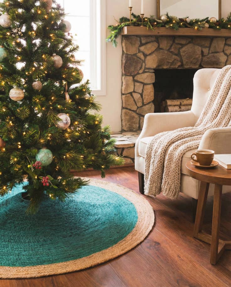 Detail image of 2' 2 x 2' 2 Hand Braided Christmas Tree Skirt