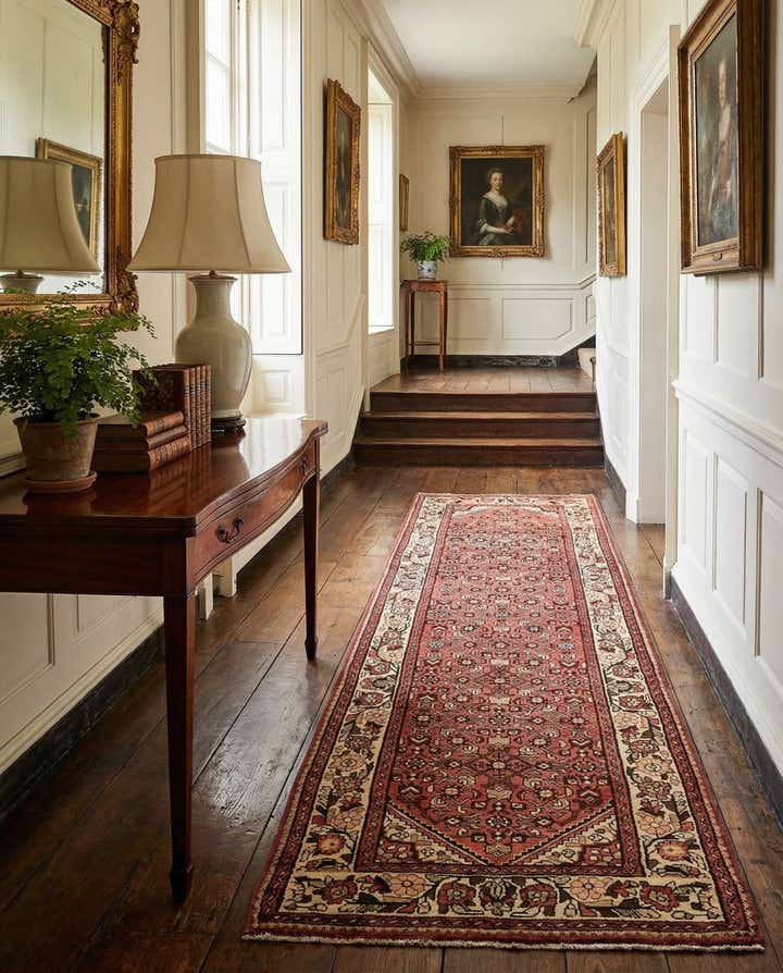 3' 6 x 10' 4 Hand Knotted Hossainabad Persian Wool Runner Rug