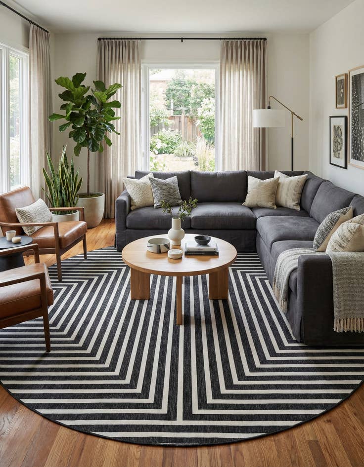 Detail image of  12' x 12'  Washable Modern Indoor / Outdoor Round Rug