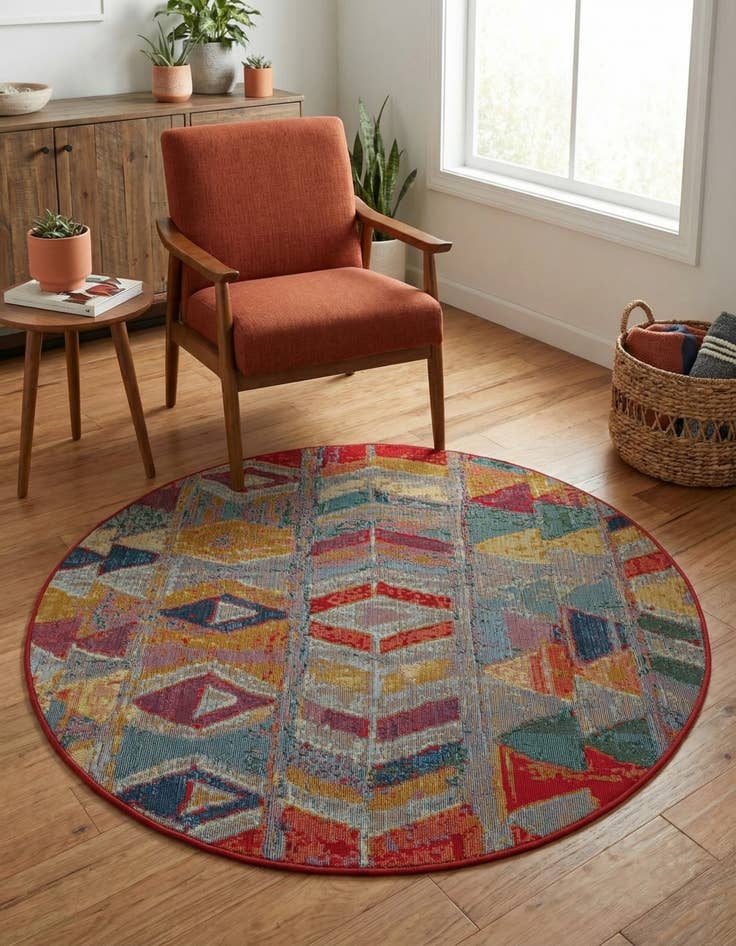 Detail image of  4' x 4'  Washable Modern Indoor / Outdoor Round Rug