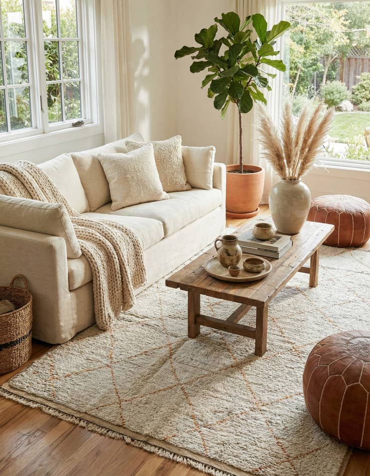 Detail image of 6' 2 x 9'  Hand Knotted Moroccan Wool Rug