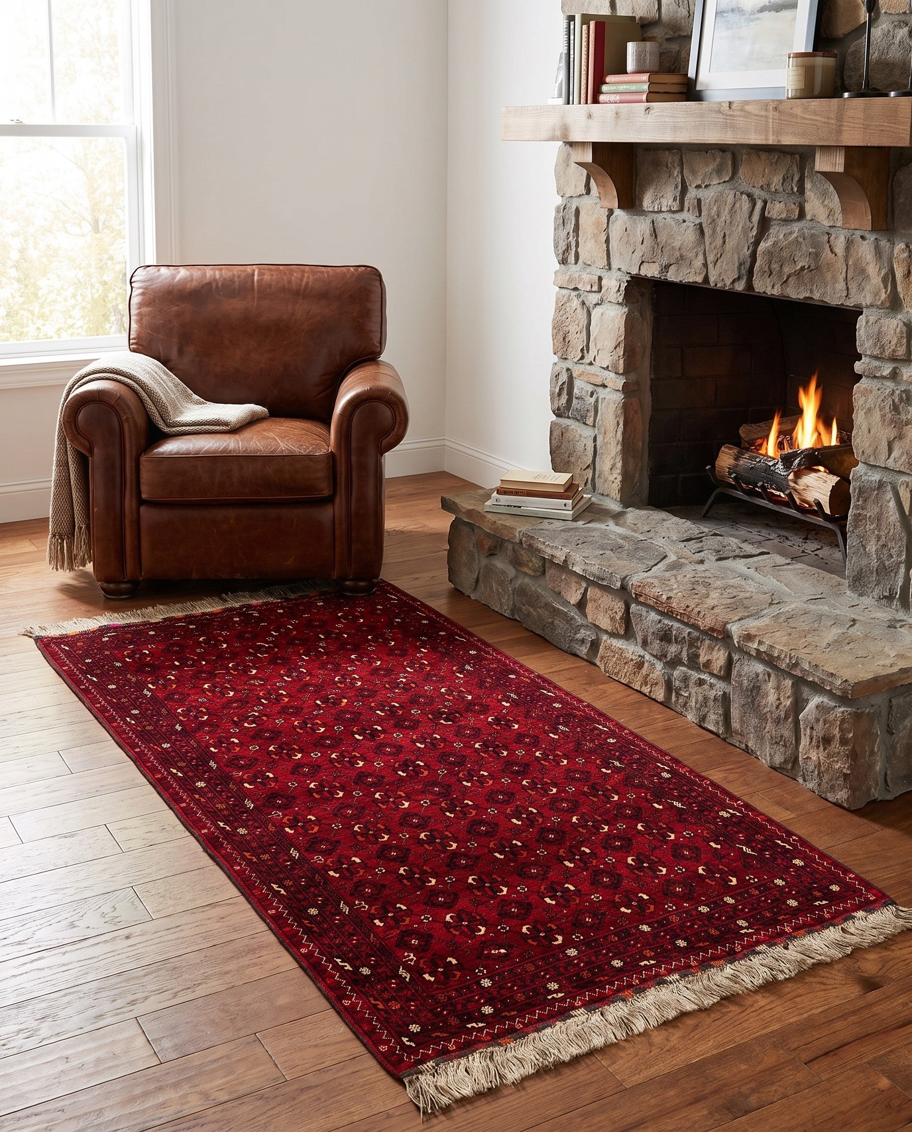 3' 5 x 6' 6 Hand Knotted Afghan Akhche Wool Rug