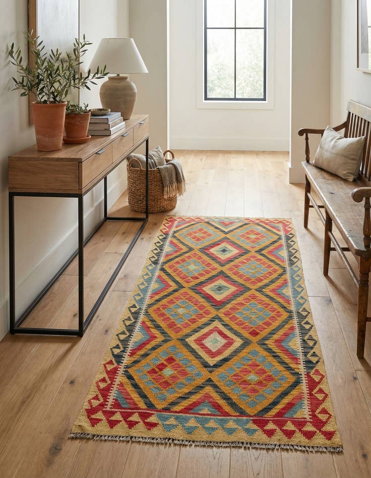 Detail image of 3' 4 x 6' 8  Hand Woven Kilim Maymana Wool Runner Rug