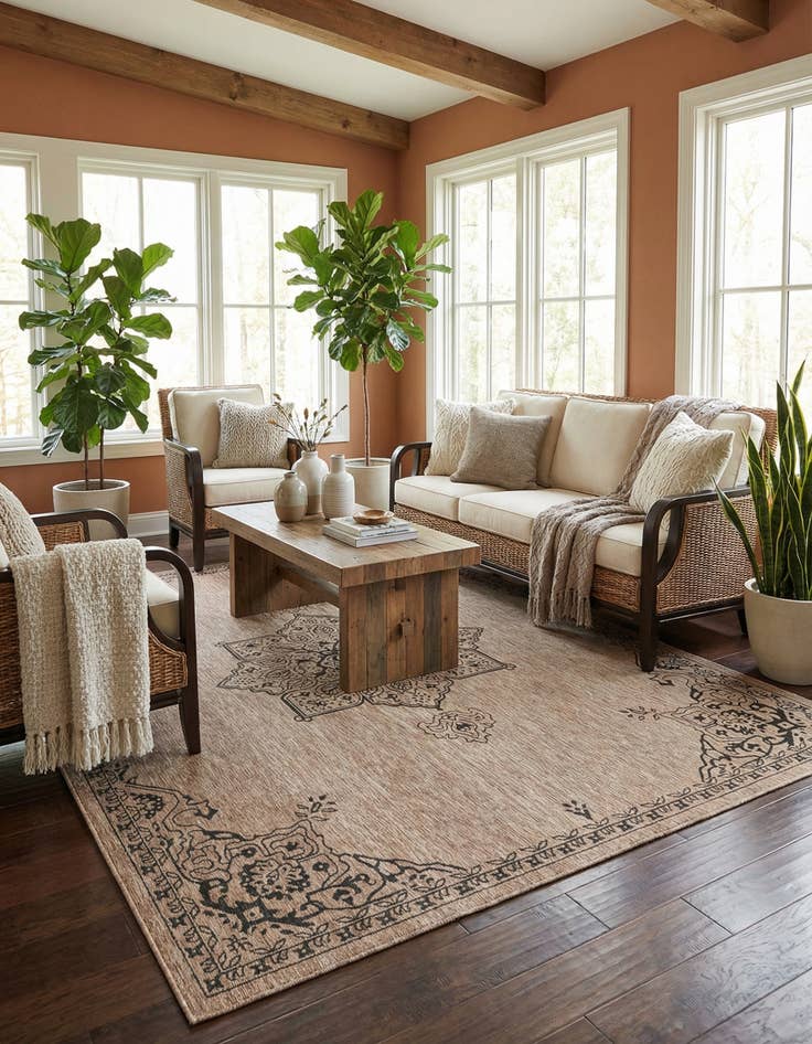 Detail image of 10' x 13'  Washable Traditional Indoor / Outdoor Rug