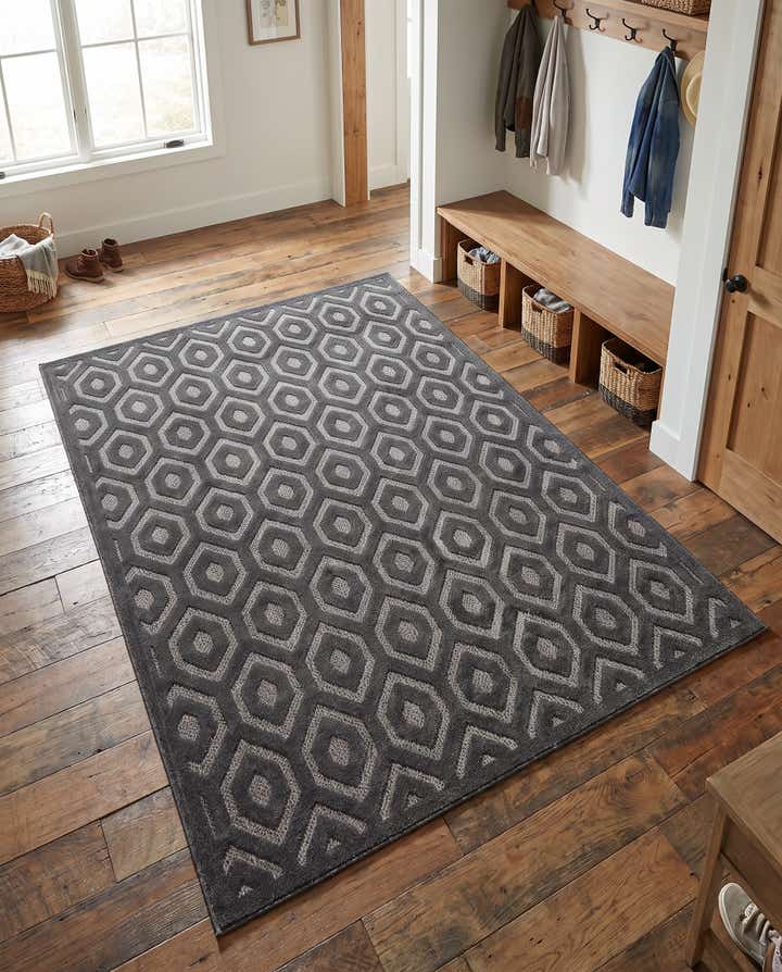 6' x 9' Easy-Clean Trellis Textured Indoor / Outdoor Rug