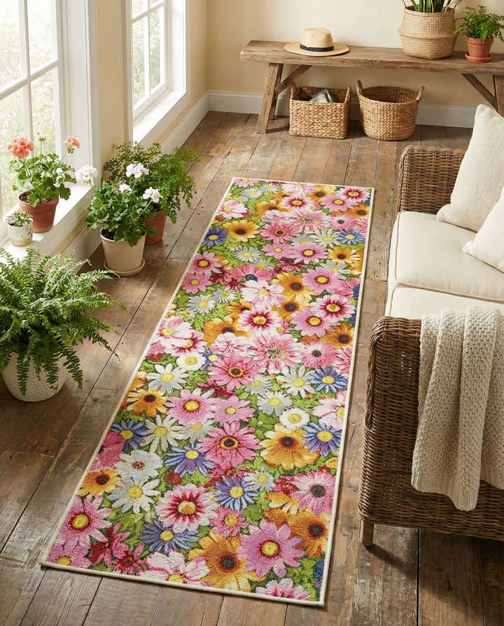 2' x 6' Easy-Clean Botanical Indoor / Outdoor Runner Rug