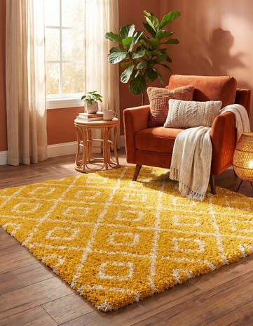 Yellow Lattice Shag Square Rug