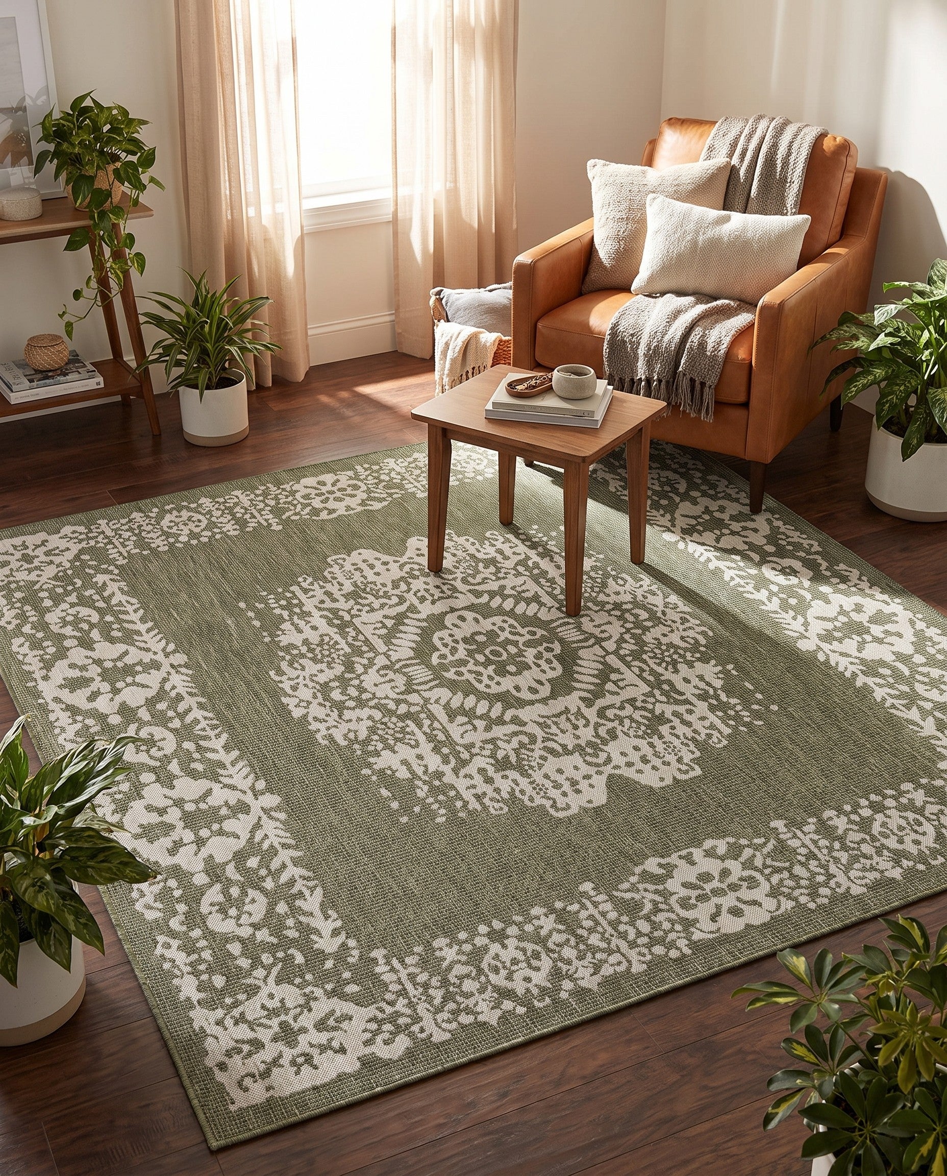 7' 10 x 7' 10 Easy-Clean Traditional Indoor / Outdoor Square Rug