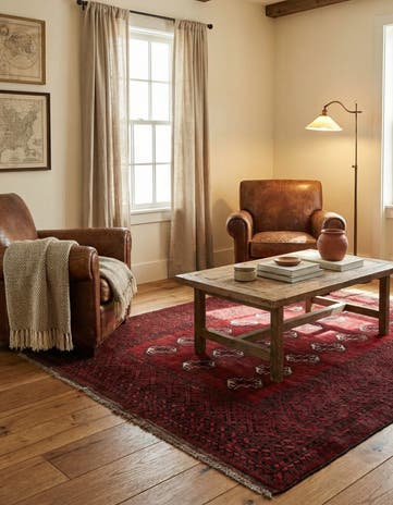 4' 2 x 5' 3 Hand Knotted Afghan Ersari Wool Rug