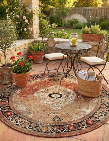 7' 10 x 7' 10 Easy-Clean Traditional Indoor / Outdoor Round Rug