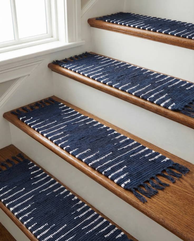 Detail image of 0' 9 x 2' 6 Hand Woven Chindi Cotton Stair Rug