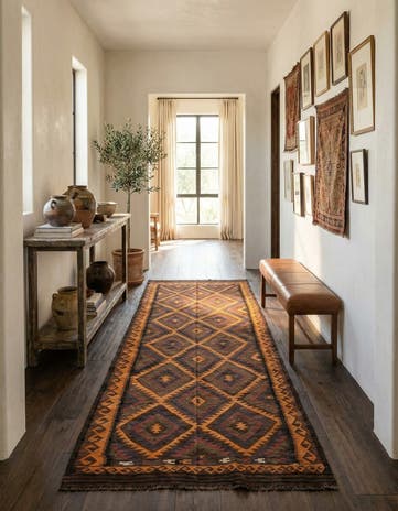 5' 5 x 11' 5 Hand Woven Kilim Fars Wool Runner Rug