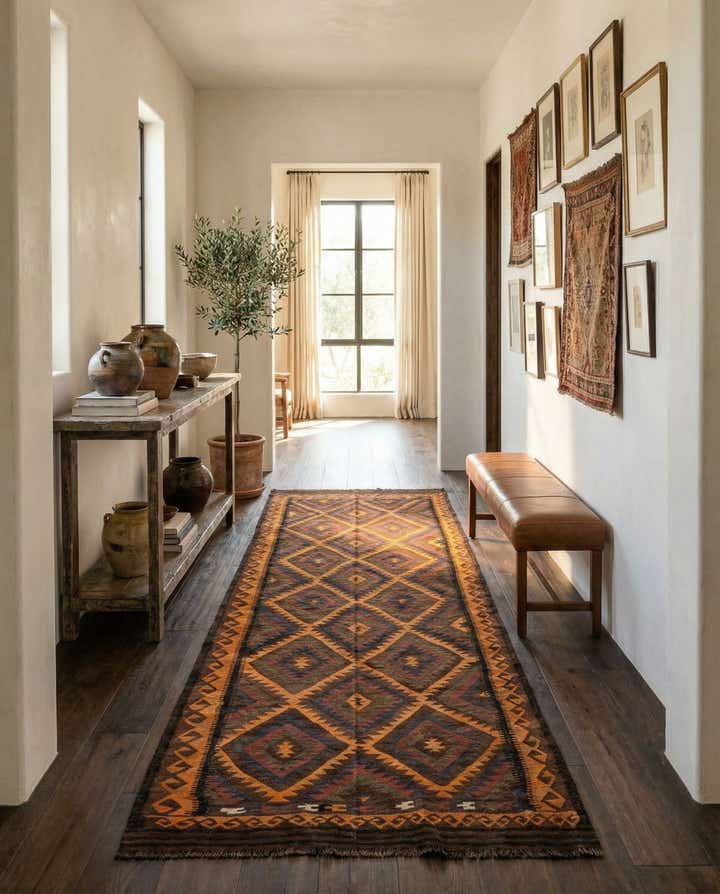 5' 5 x 11' 5 Hand Woven Kilim Fars Wool Runner Rug
