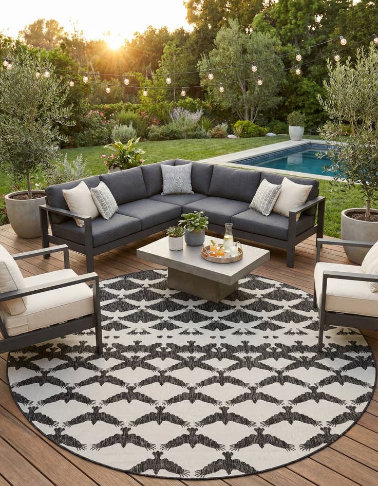 Detail image of 10' x 10'  Washable Modern Indoor / Outdoor Round Rug