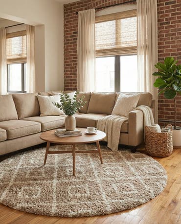  7' 10 x 7' 10 Lattice Shag Round Rug