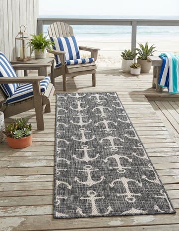 Charcoal Easy-Clean Coastal Indoor / Outdoor Runner Rug