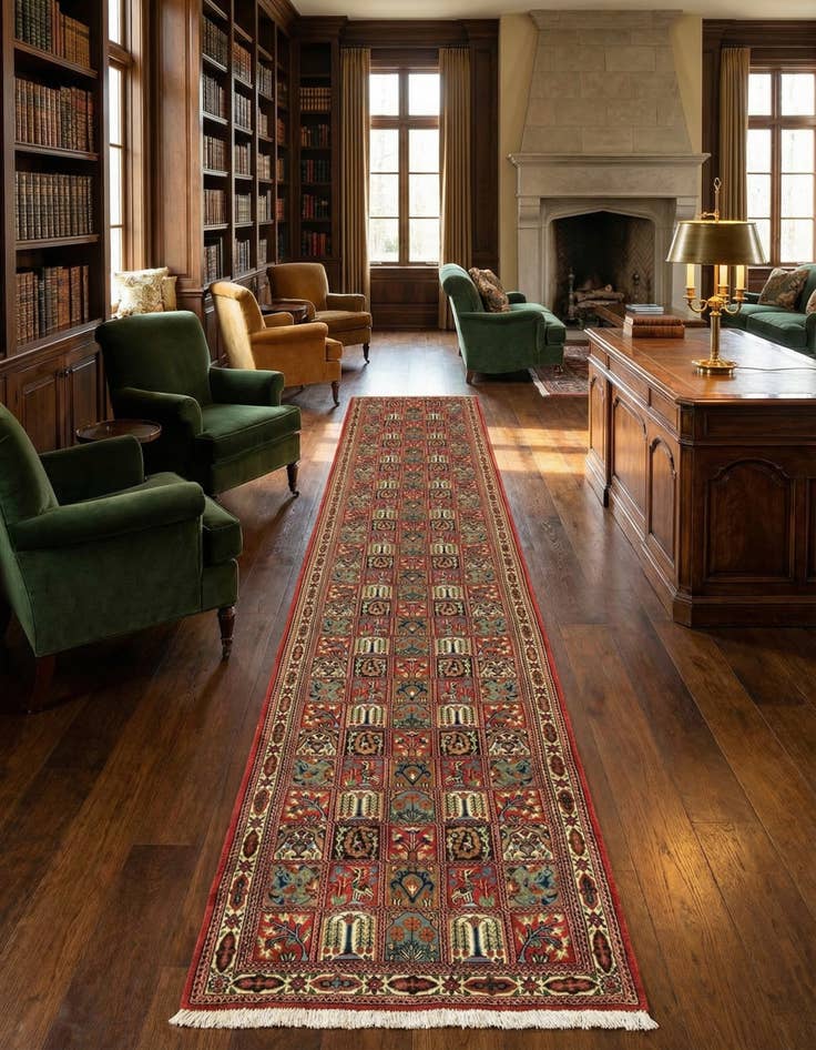 Detail image of 2' 7 x 13'  Hand Knotted Qom Persian Runner Rug