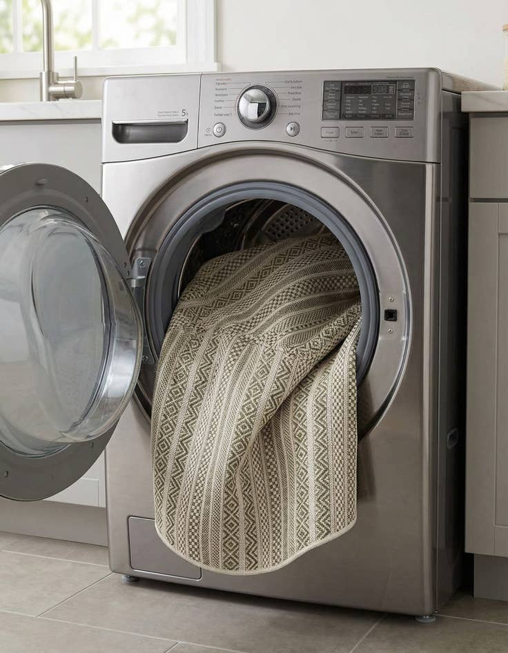 Detail image of 4' x 4'  Washable Striped Indoor / Outdoor Round Rug