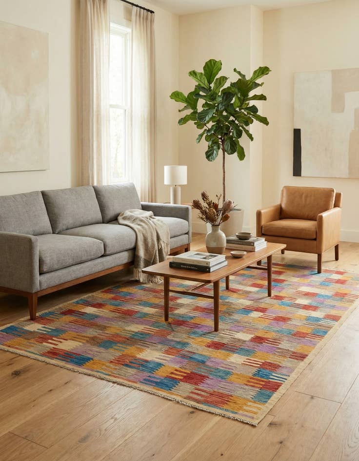 Detail image of  6' 8 x 9' 8  Hand Woven Kilim Modern Wool Rug