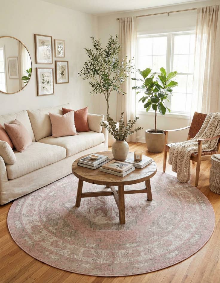 Detail image of 7' 10 x 7' 10  Washable Traditional Indoor / Outdoor Round Rug