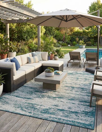 Teal Easy-Clean Modern Indoor / Outdoor Rug