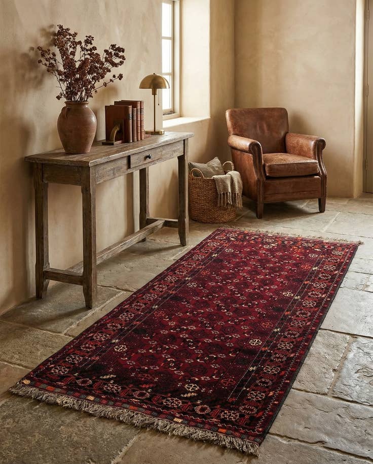 Detail image of 3' 5 x 6' 5 Hand Knotted Afghan Akhche Oriental Wool Rug