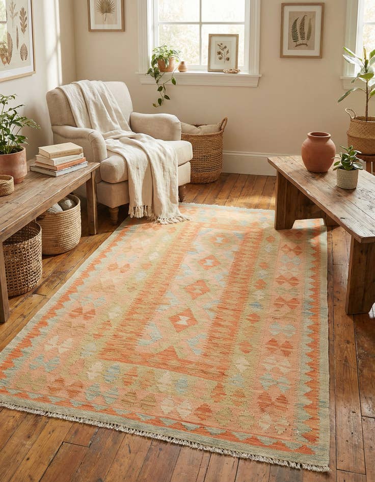 Detail image of 3' 2 x 5'  Hand Woven Kilim Waziri Wool Rug