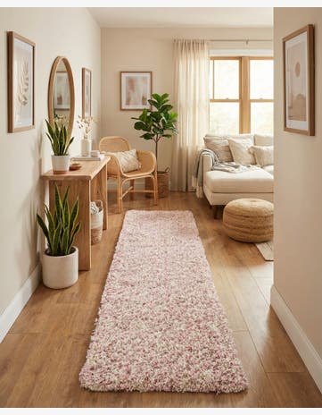 Light Pink Moroccan Trellis Shag Runner Rug