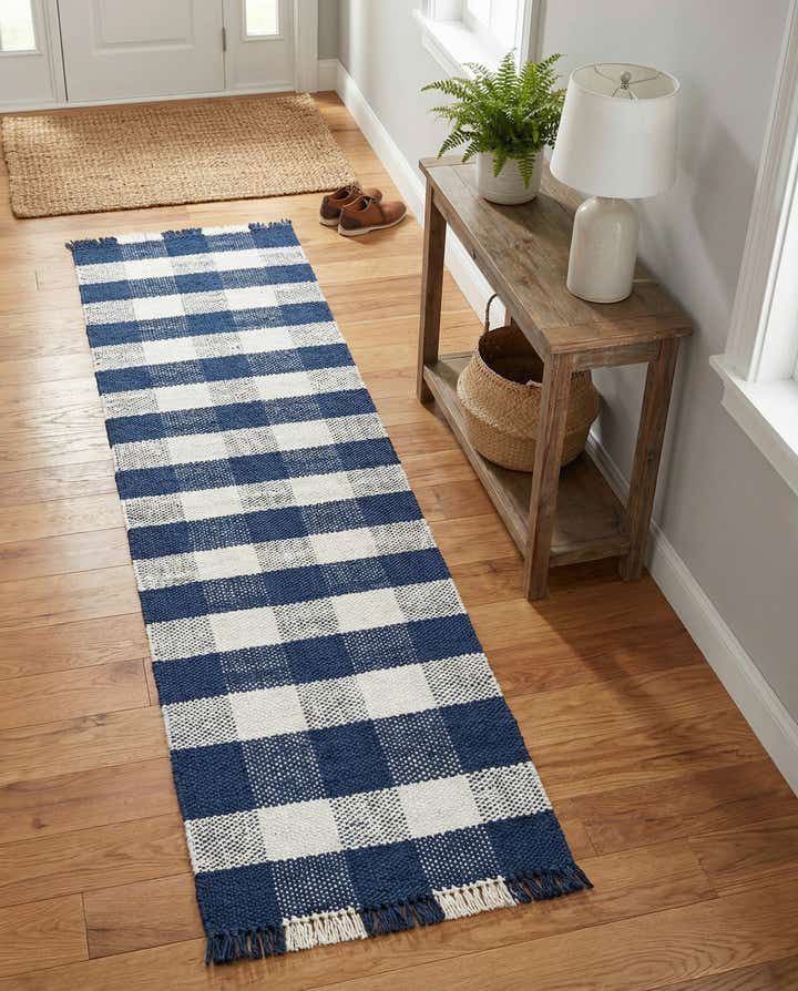 2' 7 x 10' Easy-Clean Eco Plaid Washable Indoor / Outdoor Runner Rug