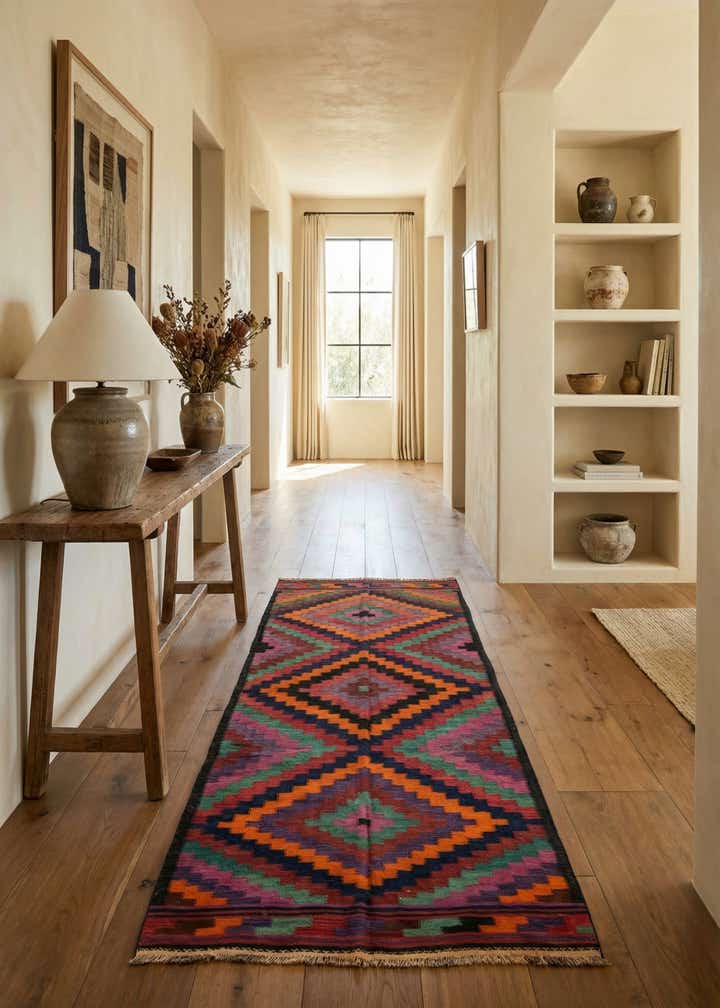 4' 3 x 10' Hand Woven kilim Fars Wool Runner Rug