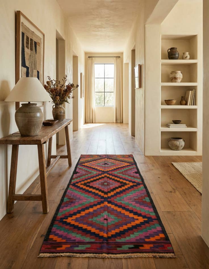 Detail image of 4' 3 x 10'  Hand Woven kilim Fars Wool Runner Rug