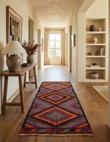 4' 3 x 10' Hand Woven kilim Fars Wool Runner Rug