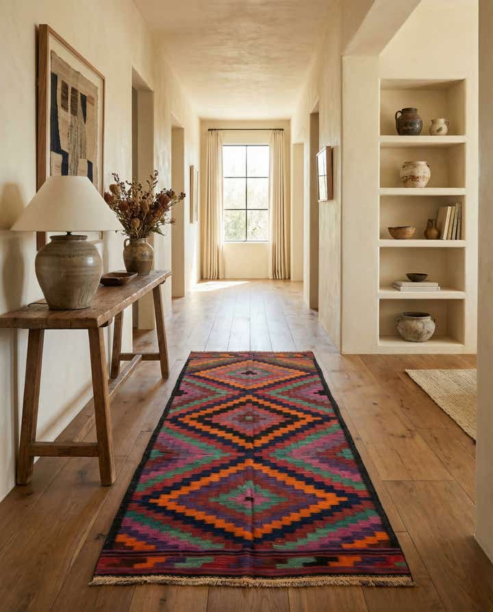 4' 3 x 10' Hand Woven kilim Fars Wool Runner Rug