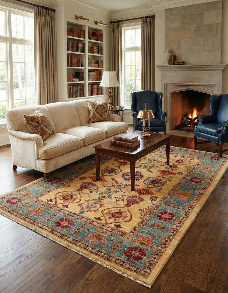 Detail image of 6' 7 x 9' 7 Hand Knotted Peshawar Ziegler Wool Rug